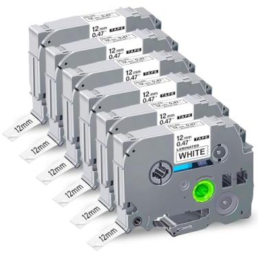 Imagem de Pacote com 6 etiquetas TZe-231 compatível com fita Brother P-Touch Label Tze, TZE231 ½" (1,2 cm) x 8 m. Preto laminado sobre branco, para uso com PT-D210, PT-H110, PT-D220, PT-D400, PT-D600