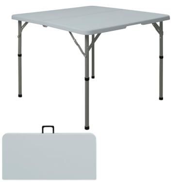 Imagem de Mesa dobrável quadrada de 86 cm, mesa de cartão dobrável multifuncional portátil com alça de transporte para acampamento interno e externo, piquenique, escritório, uso de festa, mesa de plástico HDPE