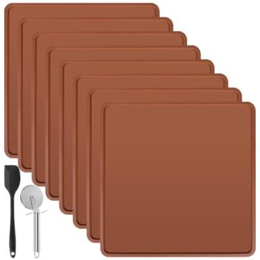 Imagem de Pacote com 8 bandejas desidratadoras de silicone, 35 x 35 cm, bandejas de desidratador de couro de frutas reutilizáveis com borda para líquidos, legumes, carne, ervas, forro de tapetes quadrados com