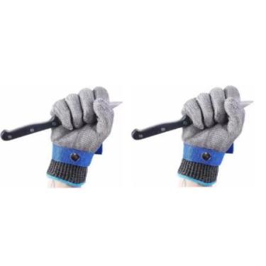 Imagem de Kit com 02 Luva Anti Corte Acougueiro Malha Inox Grau 9 - lv
