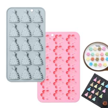 Imagem de Conjunto de 2 moldes de silicone de floco de neve e árvore de Natal para fazer doces de Natal, cubos de gelo, chocolate, faça você mesmo, petiscos de festa de Natal