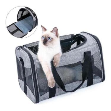 Imagem de Bolsa Para Transporte De Pets Até 6Kg Em Linho Na Cor Cinza E Preto - 