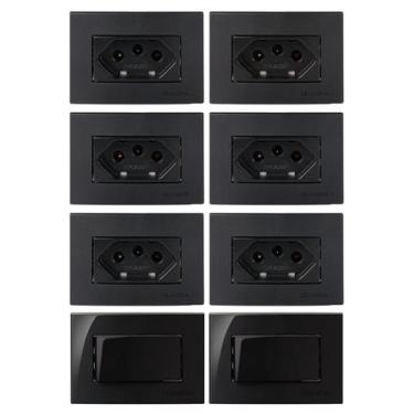 Imagem de 6 Tomada 3 Pinos 10a + 2 Interruptor Móvel Embutir Preto - MARGIRIUS