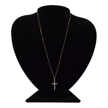 Imagem de Colar Em Prata Banhado Ouro Veneziano 50Cm Cruz Cravejada - Ponte Vecc