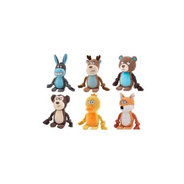 Imagem de Brinquedo para Pets Pelúcia Corda Trançada Personagens Divertidos: Burro Sorridente, Pato Curioso, Rena Dengosa, Raposa Esperta, Urso Desconfiado e Macaco Travesso (Personagem Aleatório)
