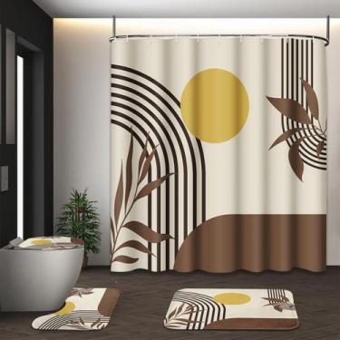 Imagem de Conjunto de cortinas de chuveiro Tayney Boho Mid Century com tapetes e