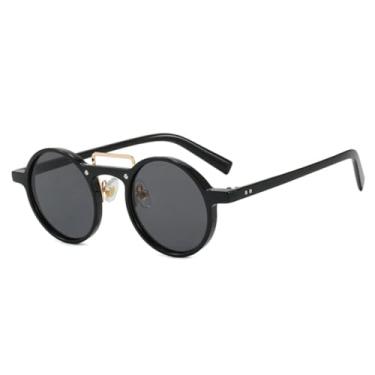 Imagem de HCHES Óculos de sol redondos pequenos da moda, femininos, com lentes degradê, UV400, retrô, rebites, punk, masculino, armação transparente (preto e cinza)