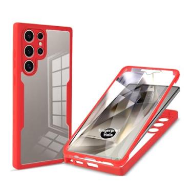Imagem de Capas de corpo inteiro de 360° com duas camadas para Samsung Galaxy S23 S24 Ultra S21 FE S22 Plus S23 FE A55 A35 A25 A15 A04S Capa dupla face, vermelha, para S23 (6,1 polegadas)