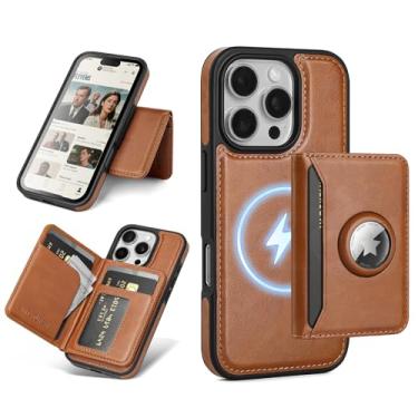 Imagem de Antsturdy Compatível com MagSafe 2 em 1 Capa magnética destacável para iPhone 16 Pro com suporte para AirTag, masculina e feminina, couro sintético com bloqueio de RFID, compartimentos para cartão de