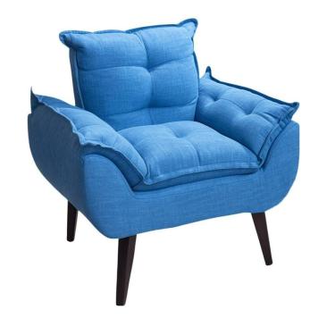 Imagem de Poltrona Cadeira Glamour Com Pés Quadrado azul Linho
