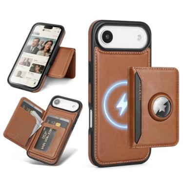 Imagem de Antsturdy Compatível com MagSafe 2 em 1 Capa magnética destacável para celular 17 Air com suporte AirTag, masculina e feminina, couro sintético com bloqueio de RFID, compartimentos para cartão de