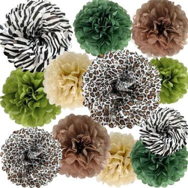 Imagem de Decorações de festa ANSOMO Jungle Safari, papel de seda, pompons