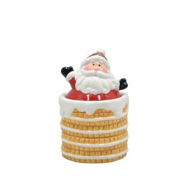 Imagem de Pote Decorativo Natalino Cerâmica Papai Noel na Chaminé 13cm - Zona Li