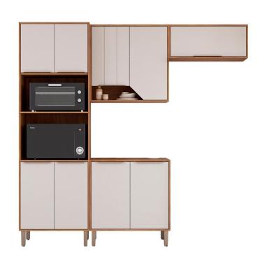 Imagem de Kit Armário Cozinha Completa Celeste 230cm 9 Portas E Balcão Cinamomo-Branco