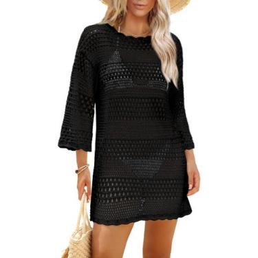 Imagem de Vestido de crochê SAMPEEL Cover Up preto para mulheres