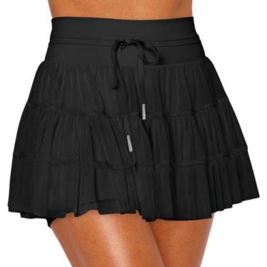 Imagem de Saia plissada Cresay Saia de tênis de cintura alta com babados preta