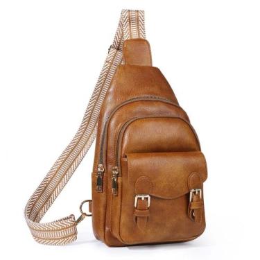 Imagem de Bolsa tipo estilingue GUETES Small Fanny Pack de couro, tiracolo, marr