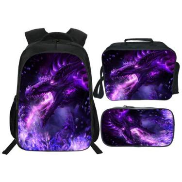 Imagem de Mochila Lureix Dragon de 40 cm com lancheira e estojo para lápis para 