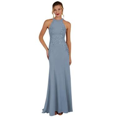 Imagem de Vestido Yuxin, de renda longa, mãe da noiva, aço, azul, cetim