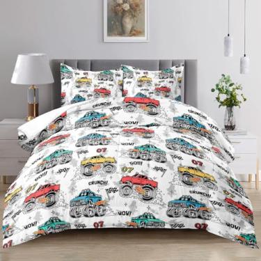 Imagem de Raphus cucullatus Conjunto de cama de construção para meninos, Queen, caminhão, caminhão monstro, conjunto de edredom de carro, edredom de construção
