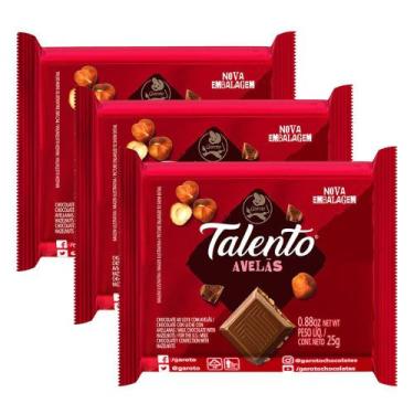 Imagem de Kit 3 Chocolate Garoto Talento ao Leite com Avelãs 25g