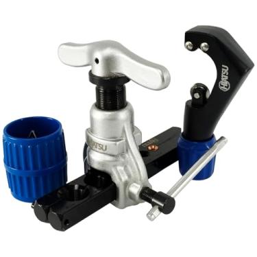 Imagem de Kit flangeador excêntrico sem catraca CT-806AM-L com limitador de Torque 45º 1/4" 5/16" 3/8" 1/2" 5/8" 3/4" cortador escareador rebarbador tubos cobre alumínio HVAC mesa morsa alargamento maleta