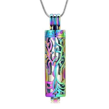 Imagem de Colar de urna para cinzas com cilindro vazado joia de cremação para cinzas árvore da vida joia memorial presentes para mulheres colar de cinzas medalhão suporte de cinzas para homens animais de