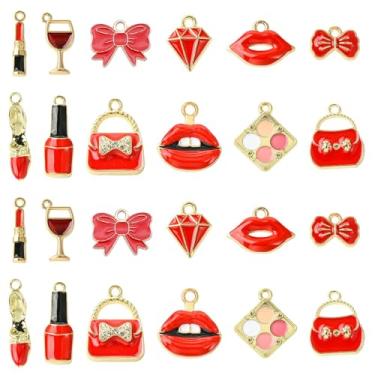 Imagem de UR URLIFEHALL 60 peças, 12 estilos, pingentes de maquiagem esmaltados, batom, laço de diamante, pingentes de salto alto para fazer você mesmo, chaveiro, pulseira, colar, joias