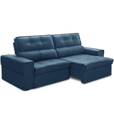 Imagem de Sofá Retrátil Reclinável Para Sala 3 Lugares 250cm Samir F04 Veludo Azul - Lyam Decor