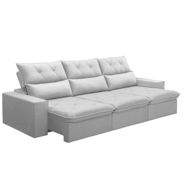 Imagem de Sofá Retrátil Reclinável Para Sala 3 Lugares 230cm Aires F04 Veludo Cinza Claro - Lyam Decor