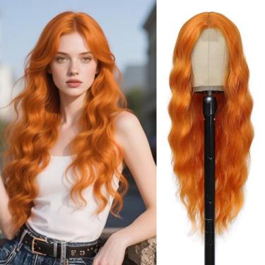 Imagem de Peruca Angzon Orange 66 cm de comprimento e cabelo sintético ondulado 