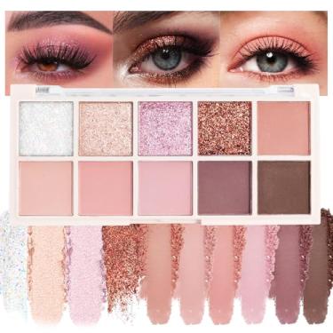 Imagem de Paleta de maquiagem de sombra fosca com dez cores, champanhe branco, ouro rosa e ameixa rosa nude, marrom escuro, série de 10 cores, sombra de olhos em pó, sombra de maquiagem diária, fácil de