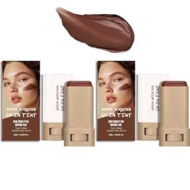 Imagem de 2 peças Bastão Bastão Bálsamo de Beleza Melhorado para Pele Colorido, Soro Hidratante Colorido Sólido Contorno Bastão Base Rosto para Mulheres, Hidrata, Construível Médio a Completo, Acabamento