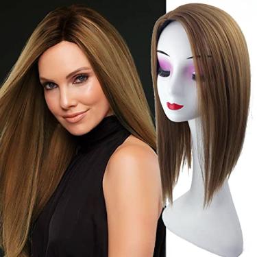 Imagem de YYDS Parte direita clipe reto de seda na peruca mistura natural cobertura Snythetic para mulheres queda de cabelo (1b# preto)