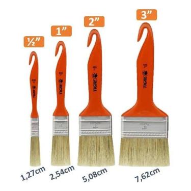 Imagem de 2X Kit 4 Pincel Trincha Branca Pintura Tiger 696 Verniz Made