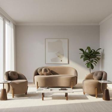 Imagem de Kit 01 Sofá 2 Lugares + 02 Poltronas Orgânicos c/ Almofadas Curvo Sala