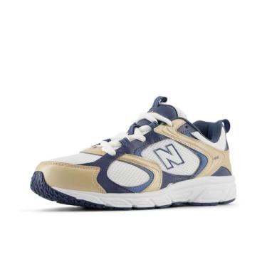 Imagem de New Balance Tênis masculino 408 V1, Branco/dourado metálico/índigo vintage, 37