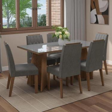 Imagem de Conjunto Sala de Jantar Tampo de Vidro 6 Cadeiras Rustic/Cinza/Silver 