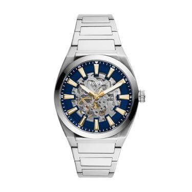 Imagem de Fossil Relógio masculino automático mecânico de aço inoxidável Everett, Prata/azul, Relógio automático
