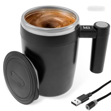 Imagem de Caneca de café com agitação automática, caneca de café magnética automática com exibição de temperatura, caneca de café de mistura elétrica de 400 ml, xícara de café de mistura automática de aço
