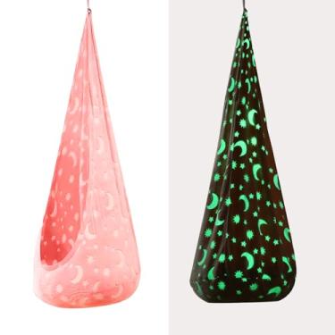 Imagem de Assento infantil rodado, cadeira de balanço sensorial de flanela Nightglow com almofada inflável de PVC, cadeira de rede suspensa para uso interno e externo (rosa (céu estrelado))