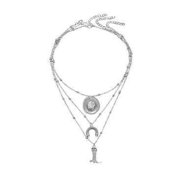 Imagem de Conjunto de colares vintage ocidentais de cowgirl para mulheres, boho, moderno, botas de caubói, chapéu, ferradura, pingente, gargantilha, moda, country, concerto, rodeio, acessórios, joias de