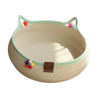 Imagem de IEUDNS Cama de gato trançada, cesta, cama para animais de estimação, confortável, arranhador universal para gatos de pequeno, médio e grande, S