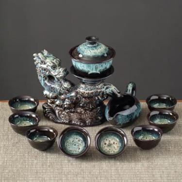 Imagem de Conjunto de chá chinês de gongfu de cerâmica com infusor, 8 xícaras, design de dragão semiautomático para chá de folhas soltas