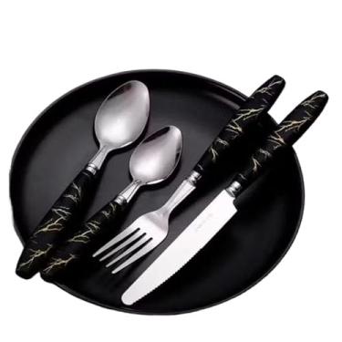 Imagem de Faqueiro 18 Peças Linha Marmorizada - De Aço Inox, Ideal para Casa, Refeições Diárias e Jantares(preto)