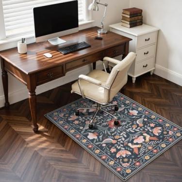 Imagem de Anidaroel Tapete de cadeira de escritório de 91,4 x 122 cm para piso de madeira, tapete de cadeira de computador floral preto, antiderrapante vintage sob a mesa para escritório, tapetes de escritório