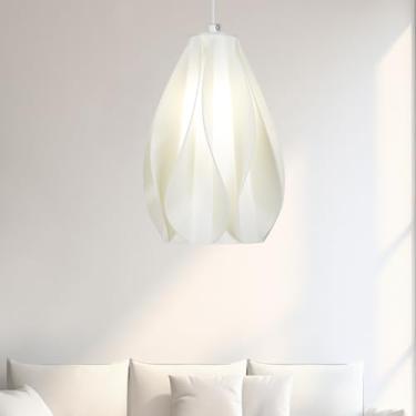 Imagem de Luminária Pendente 3D para Cabeceira, Branca, com Lâmpada LED 5W, Cabo 2m, Fibra de Resina, Soquete E27 (1014-Luz fria)