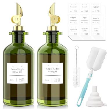 Imagem de COOLMI Dispensador de óleo para cozinha - 350 ml, conjunto de 2 frascos dispensadores de azeite de oliva de grau alimentício extra espesso com escova de limpeza, adesivos e funil (ouro, 350 ml