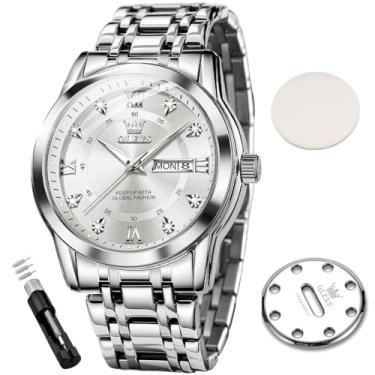 Imagem de OLEVS Novos relógios masculinos de perfume, diamante, luxuosos, para negócios, relógios de pulso de quartzo, aço inoxidável, à prova d'água, luminoso, data do dia, 5513XX: pulseira prata e mostrador