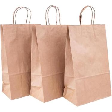 Imagem de Sacola De Papel Para Presente Kraft Lisa Na Cor Pardo - Tamanho P 30x18x10,5 Cm Delivery Food com Alça - Opções de Pacotes, quantidades (25)